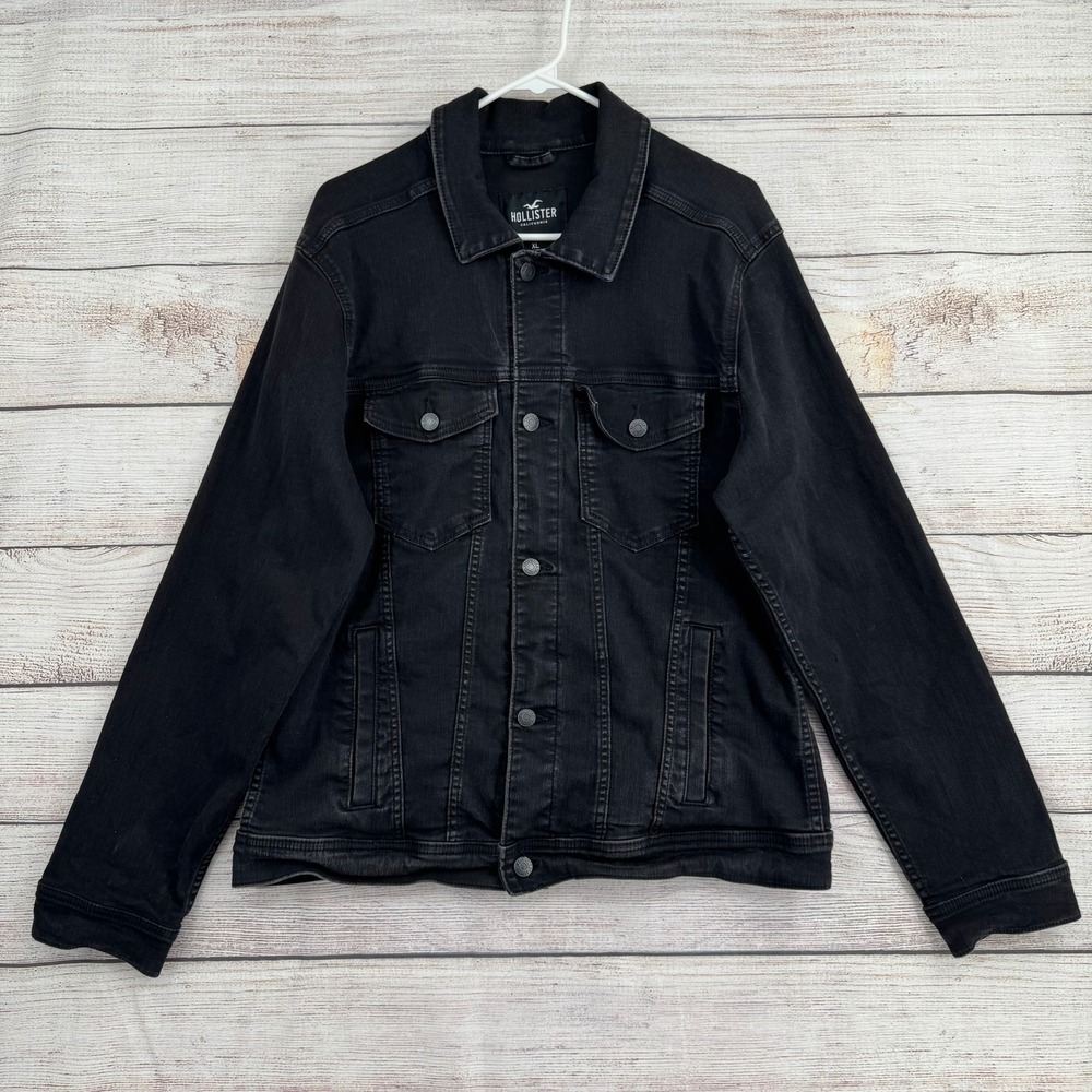 Hollister Denim Jacket Mens XL Black Epic Flex Trucker Coat